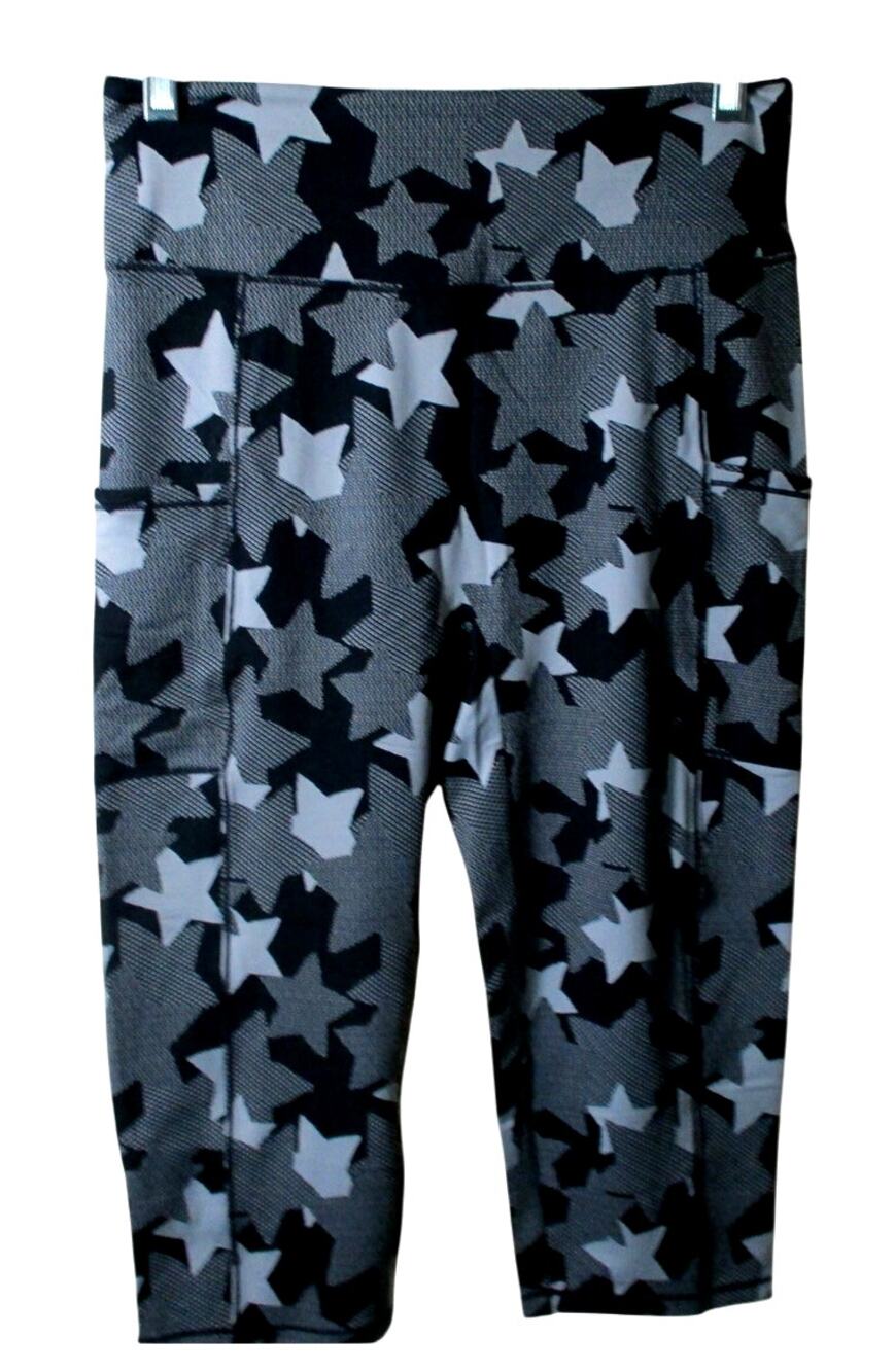 Zuda Women's Black & White Star Print Stretch Wide Band Legging Pant NWOT Size M